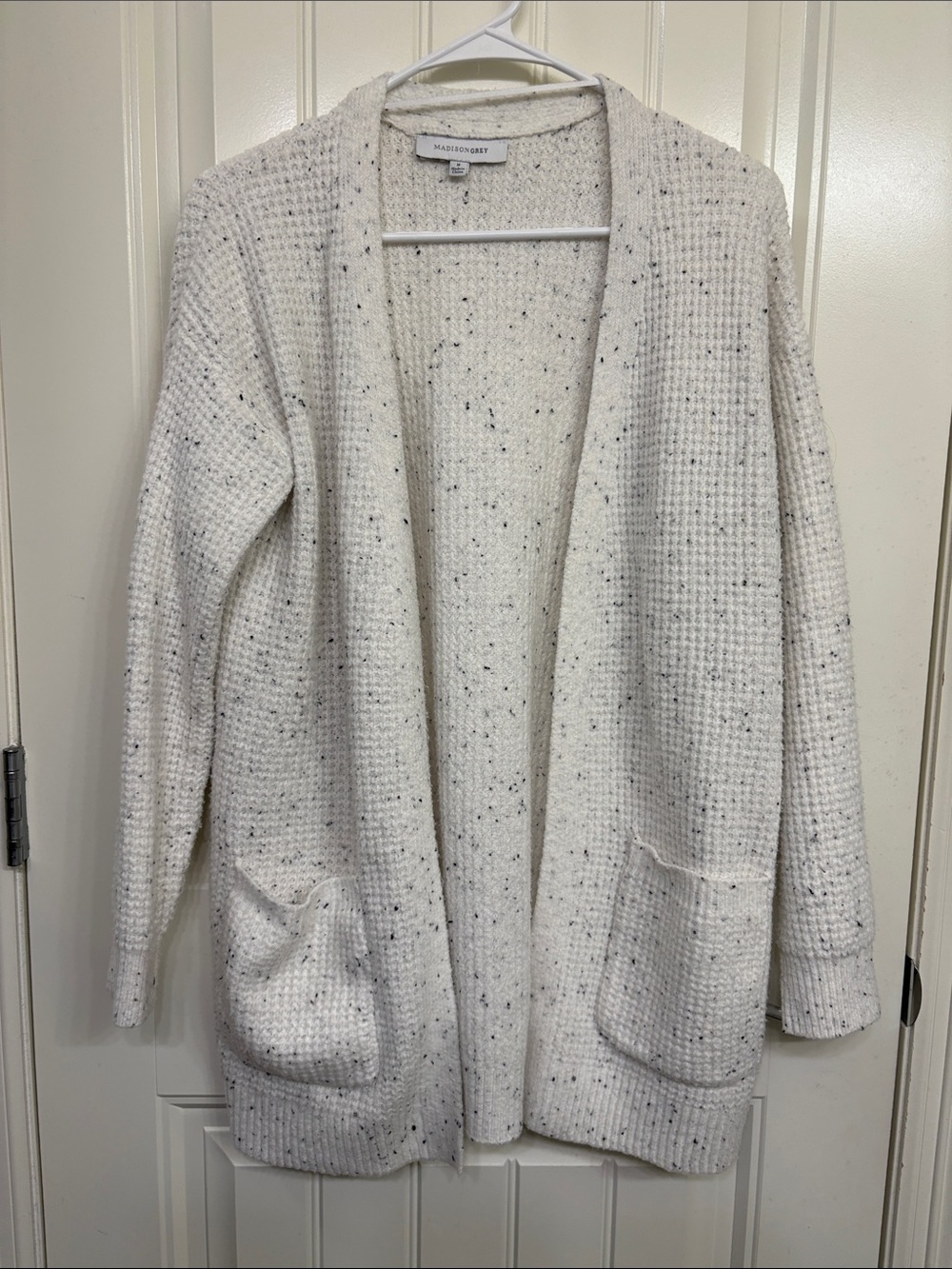 Madison Grey White Speckle Open Cardigan with Pockets